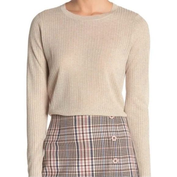 Veronica Beard Sweaters - Veronica Beard Womens XS Sweater Long Sleeve Gold Sheer Ribbed Knit Crew Neck